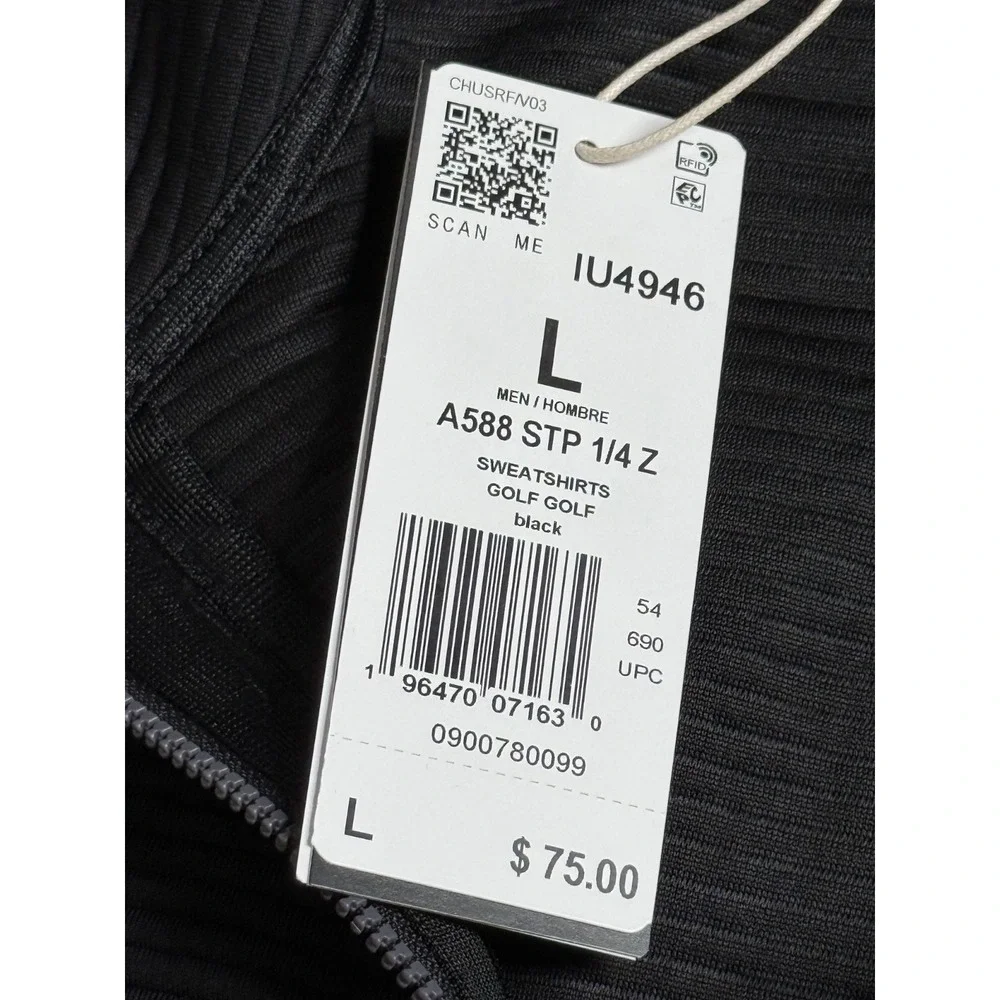 NWT Mens Adidas golf long sleeve ribbed sweatshirt 1/4 quarter zip black L $75